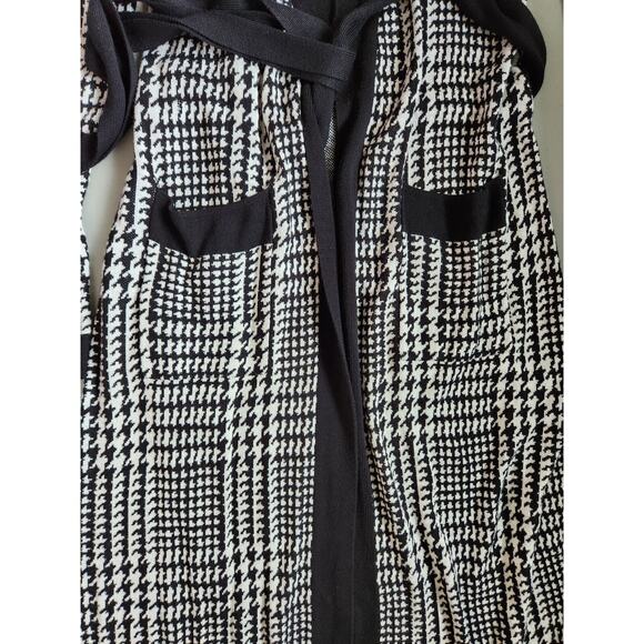 L’AGENCE Adeline Belted Long Cardigan Sz XS duster Black Grey Houndstooth #2G507 - Picture 10 of 12